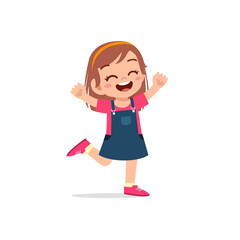 cute little kid girl stand happy celebrating pose expression