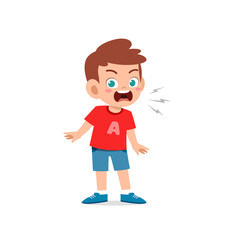 cute little kid boy stand and show angry pose expression