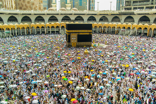 Muslim from all around the world doing tawaf (mataf) in Masjidil Haram, the holiest mosque in Mecca during hajj and umra.
