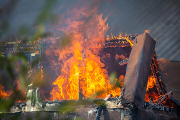 Flame of fire in a burning house. Fire