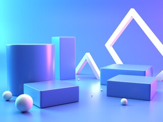 3d rendering of luxury wood podium for product display on black Blue  background. Podium steps for brand promotion product