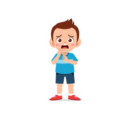 cute little kid boy show worry and scared pose expression