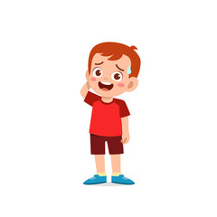 cute little kid boy show unsure and confused pose expression