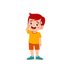 cute little kid boy show unsure and confused pose expression