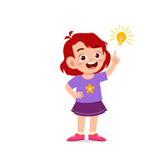 cute little kid girl show idea pose expression with light bulb sign