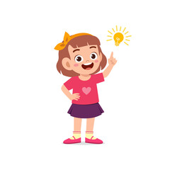 cute little kid girl show idea pose expression with light bulb sign