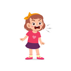 cute little kid girl stand and show angry pose expression