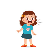 cute little kid girl stand and show angry pose expression