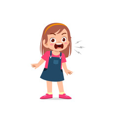 cute little kid girl stand and show angry pose expression
