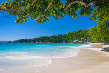 Entry to the Anse Lazio beach on Praslin island in Seychelles