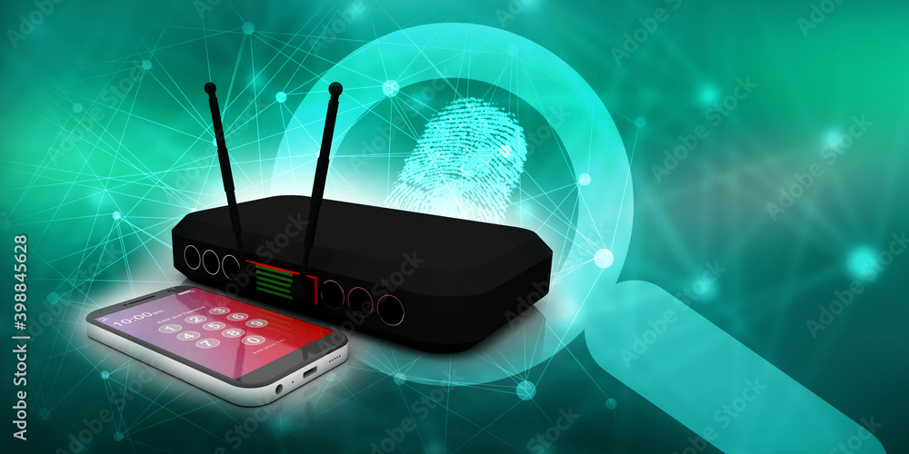 Poster 3d rendering transmitter wifi with mobile phone