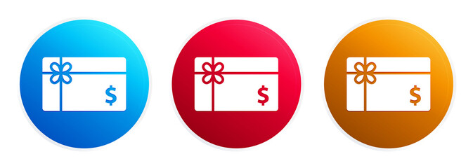 Gift card dollar sign icon premium trendy round button set