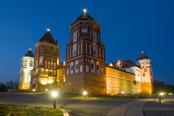 At the Mir Castle on May evening. Mir, Belarus