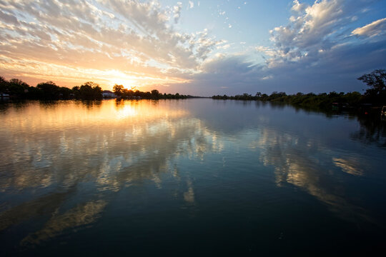 The River Gambia at sunset, near Georgetown, Gambia.
