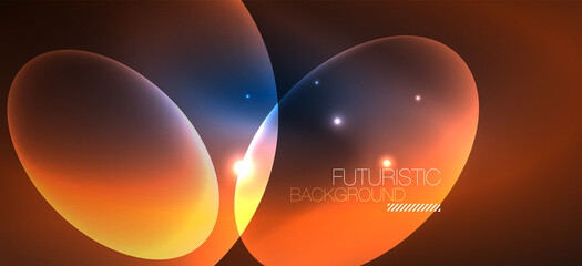 Neon ellipses abstract backgrounds. Shiny bright round shapes glowing in the dark. Vector futuristic illustrations for covers, banners, flyers and posters and other