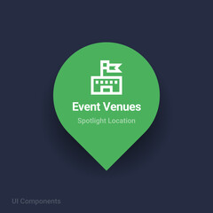 event venues spaces, stadium map spotlight location vector Icon.