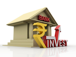 3d rendering Indian rupee invest in bank
