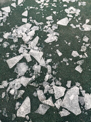 Broken ice on the ground as a background.