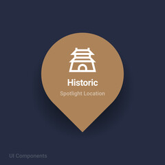 historic, historical buildings map spotlight location vector Icon.