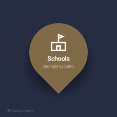 primary, secondary, high schools map spotlight location vector Icon.