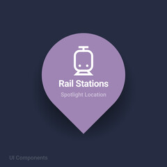rail stations, metro map spotlight location vector Icon.