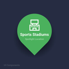 sports stadiums, arenas map spotlight location vector Icon.