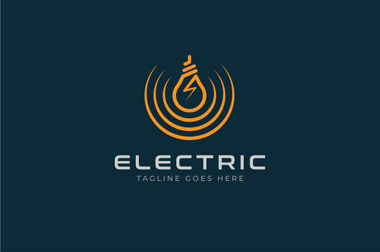 Electric Logo, Light Bulb Icon Isolated On Black Background, Flat Style Logo Design Template Element, Vector Illustration