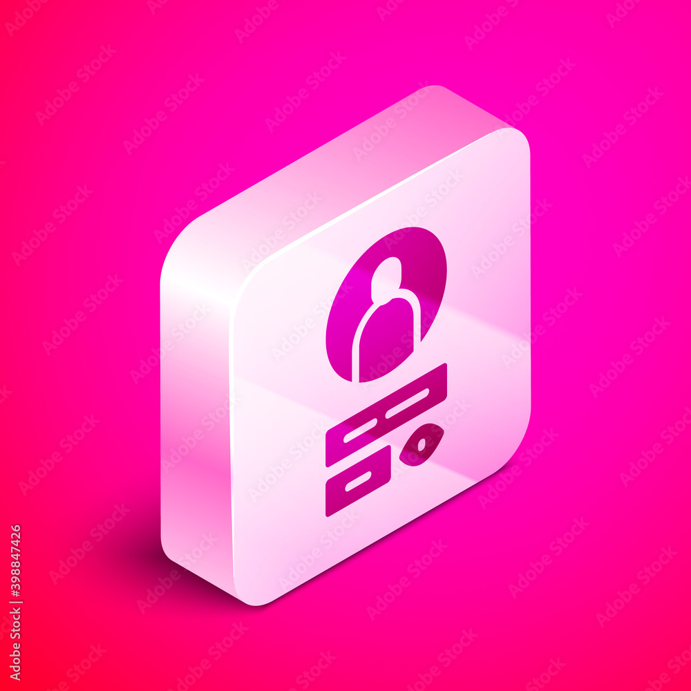 Aufkleber isometric create account screen icon isolated on pink background. silver square button. vector illus