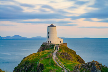 Fototapeta na wymiar Lighthouse on Llanddwyn Island on the coast of Anglesey in North Wales,UK
