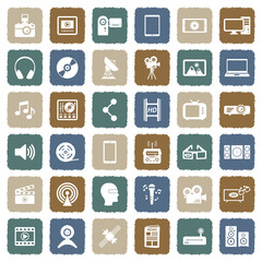 Multimedia Icons. Grunge Color Flat Design. Vector Illustration.