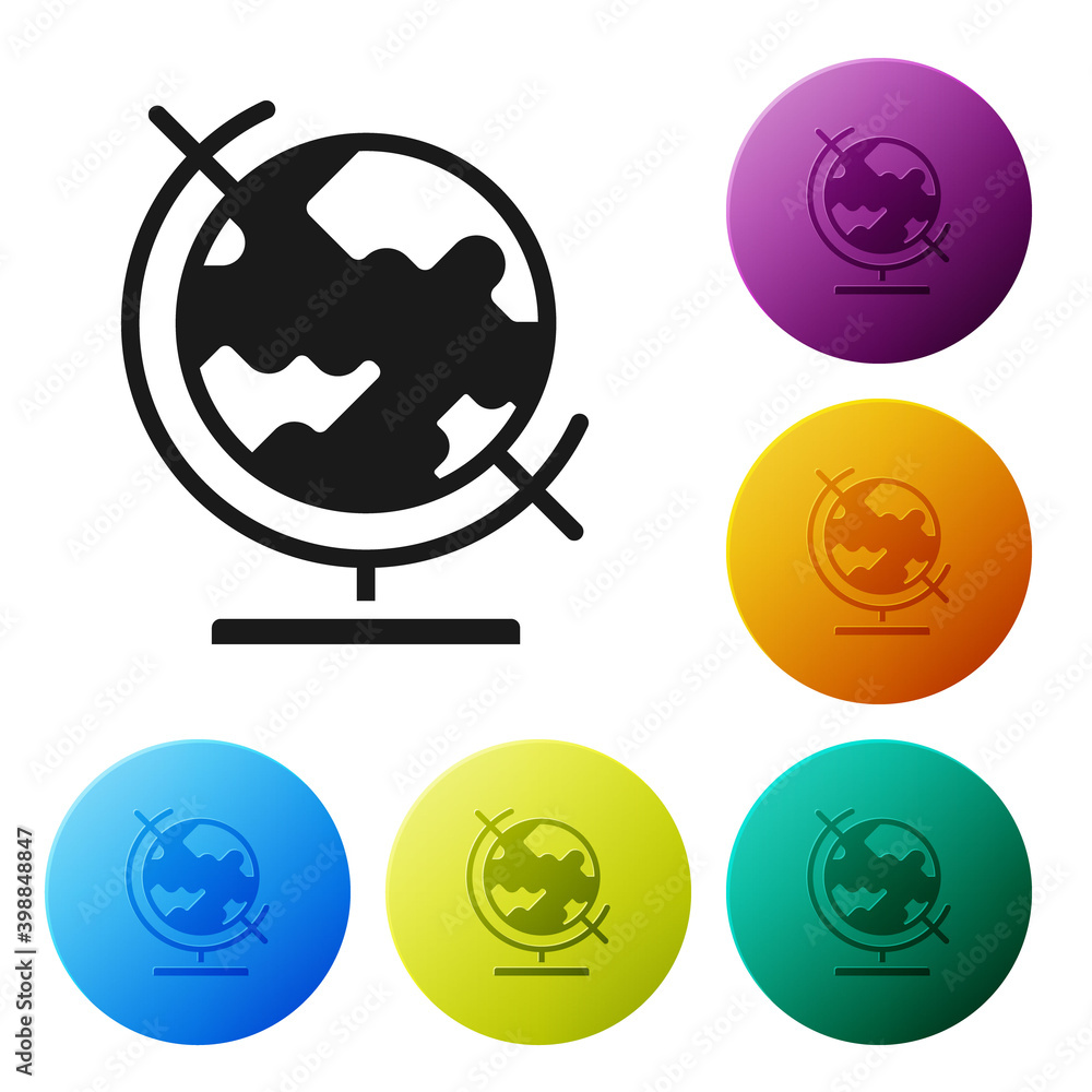 Poster black earth globe icon isolated on white background. set icons in color circle buttons. vector.