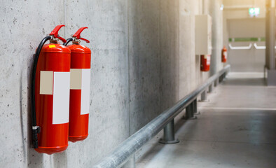 Fire extinguishers in the warehouse. Fire safety	