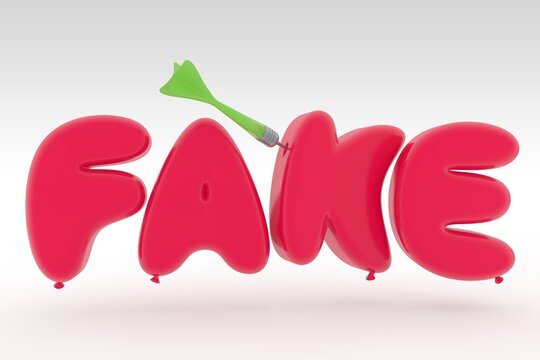Ballons formant le mot Fake. Rendu 3d