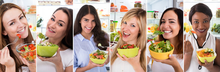 Women Eating Healthy Diet Salad
