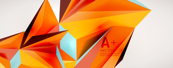 Obraz premium Vector triangle geometric backgrounds. Low poly 3d shape on light backdrop. Vector illustration for covers, banners, flyers and posters and other designs