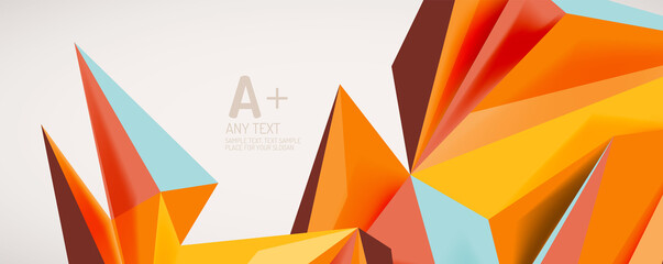 Vector triangle geometric backgrounds. Low poly 3d shape on light backdrop. Vector illustration for covers, banners, flyers and posters and other designs