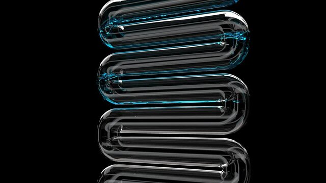 Blue liquid flowing in transparent glass tube Scientific laboratory Biotechnology chemist Medical science 4k