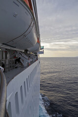 Dream vacation on modern Costa cruiseship or cruise ship liner during sunrise sunset twilight at...