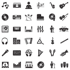 Music Icons. Black Scribble Design. Vector Illustration.