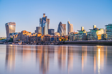 Skyline view of the bank district of London. England