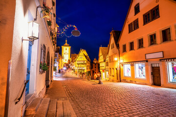 Untere Schmiedgasse street at night.  Rothenburg ob der Tauber. Germany