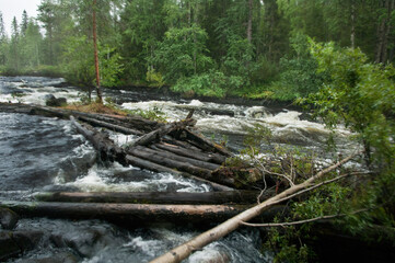 broken bridge rapid, the threshold for the rain forest river Pistojoki North Karelia travel August...
