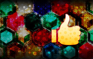 Thumbs up like icon abstract 3d colorful hexagon isometric design illustration background