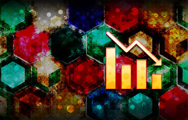 Statistics down icon abstract 3d colorful hexagon isometric design illustration background