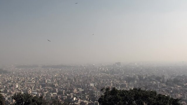 View of Kathmandu from Swayambhunath temple with sunrise at Kathmandu in Nepal