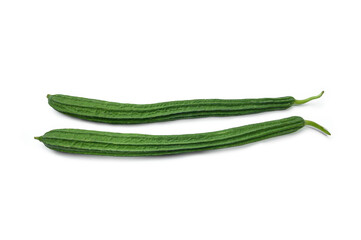 Two fresh whole zucchini isolated on white background. Top view