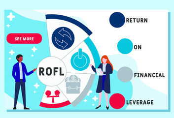 Vector website design template . ROFL - Return on Financial Leverage acronym. business concept background. illustration for website banner, marketing materials, business presentation