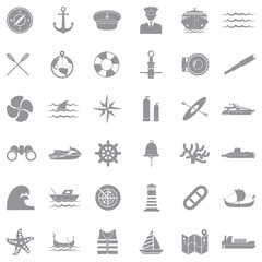 Nautical Icons. Gray Flat Design. Vector Illustration.