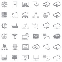 Network Cloud Icons. Gray Flat Design. Vector Illustration.