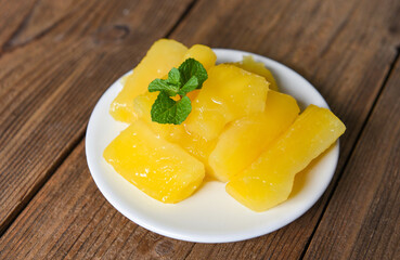 Boiled cassava root dessert Thai food or brazilian food cassava mandioca frita, Other name (manihot esculenta, yuca, manioc, mandioca, Brazilian arrowroot).